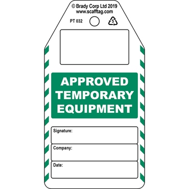 Étiquette non adhésive Approved Temporary Equipment